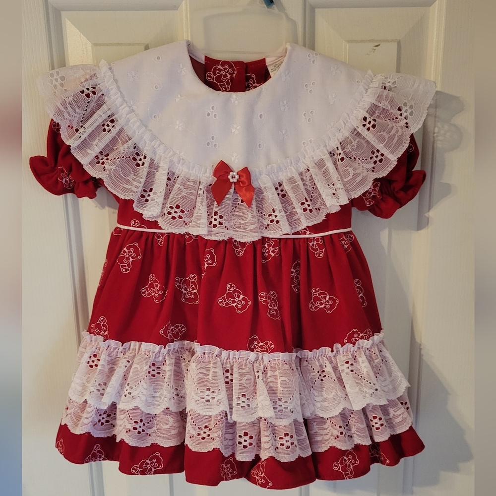 Red Velvet Teddy Bear Baby Dress